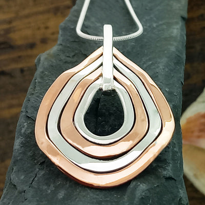 Copper & Silver Curvy Teardrop Pendant (370)