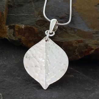 Large Hammered Leaf Silver Pendant (372)