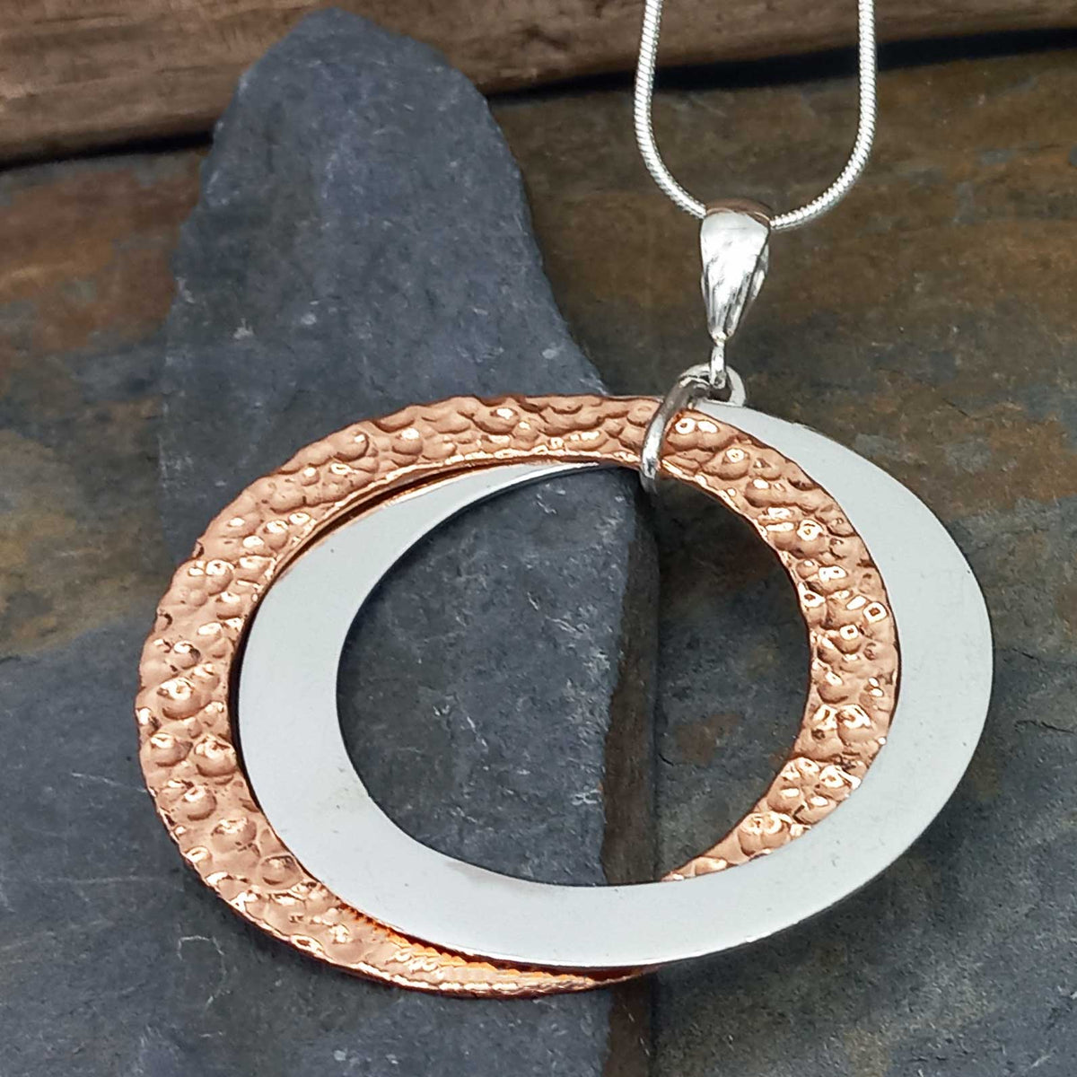 Copper Silver Circle Chunky Pendant