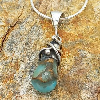 Amazonite with Bronze Alambres Silver Pendant
