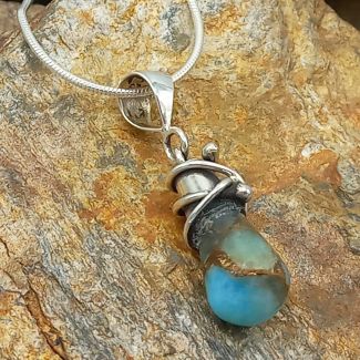 Amazonite with Bronze Alambres Silver Pendant (381)