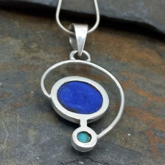 Lapis, Turquoise Curve Silver Pendant (383)