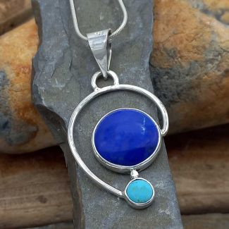 Lapis, Turquoise Curve Silver Pendant