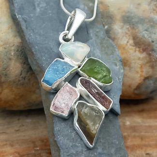Opal, Aquamarine, Peridot, Orange Cyanite, Morganite, Smoky Quartz silver pendants