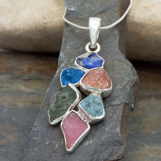  Opal, Blue Apatite, Morganite, Aquamarine, Cyanite and Pink Tourmaline Silver Pendant