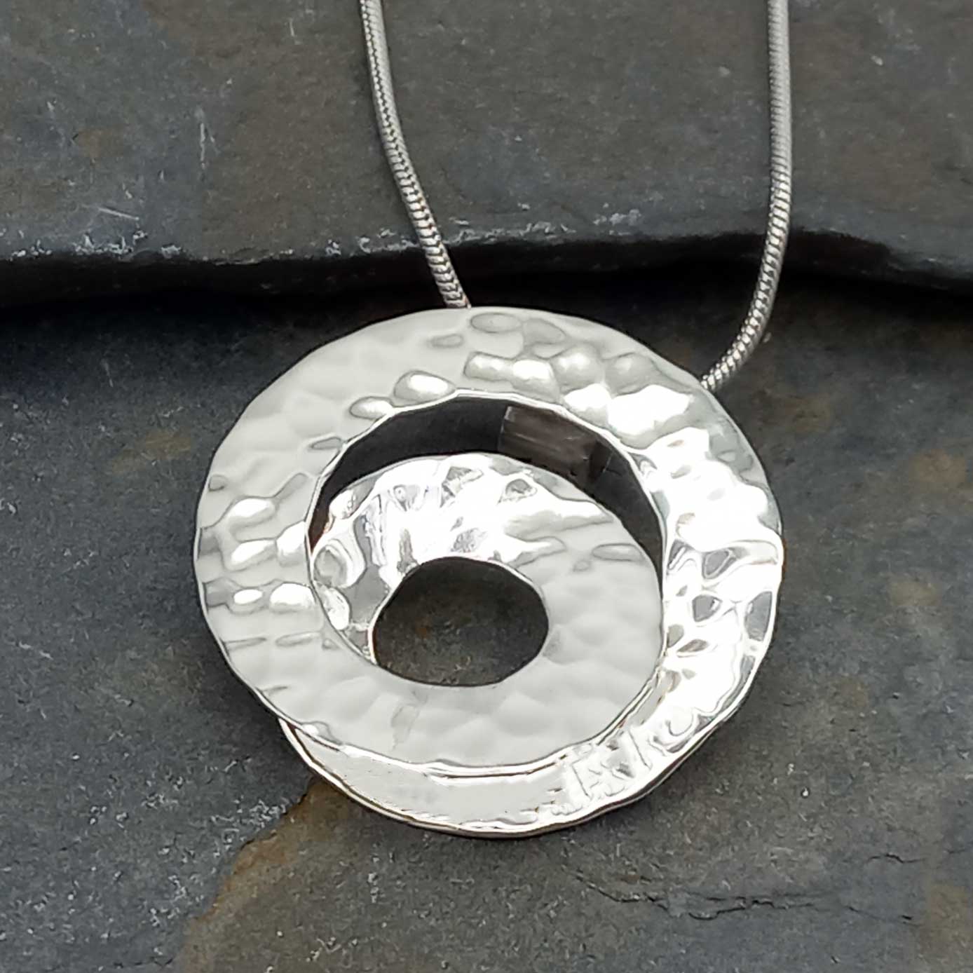 Hammered Spiral Silver Pendant (394) Secondary image