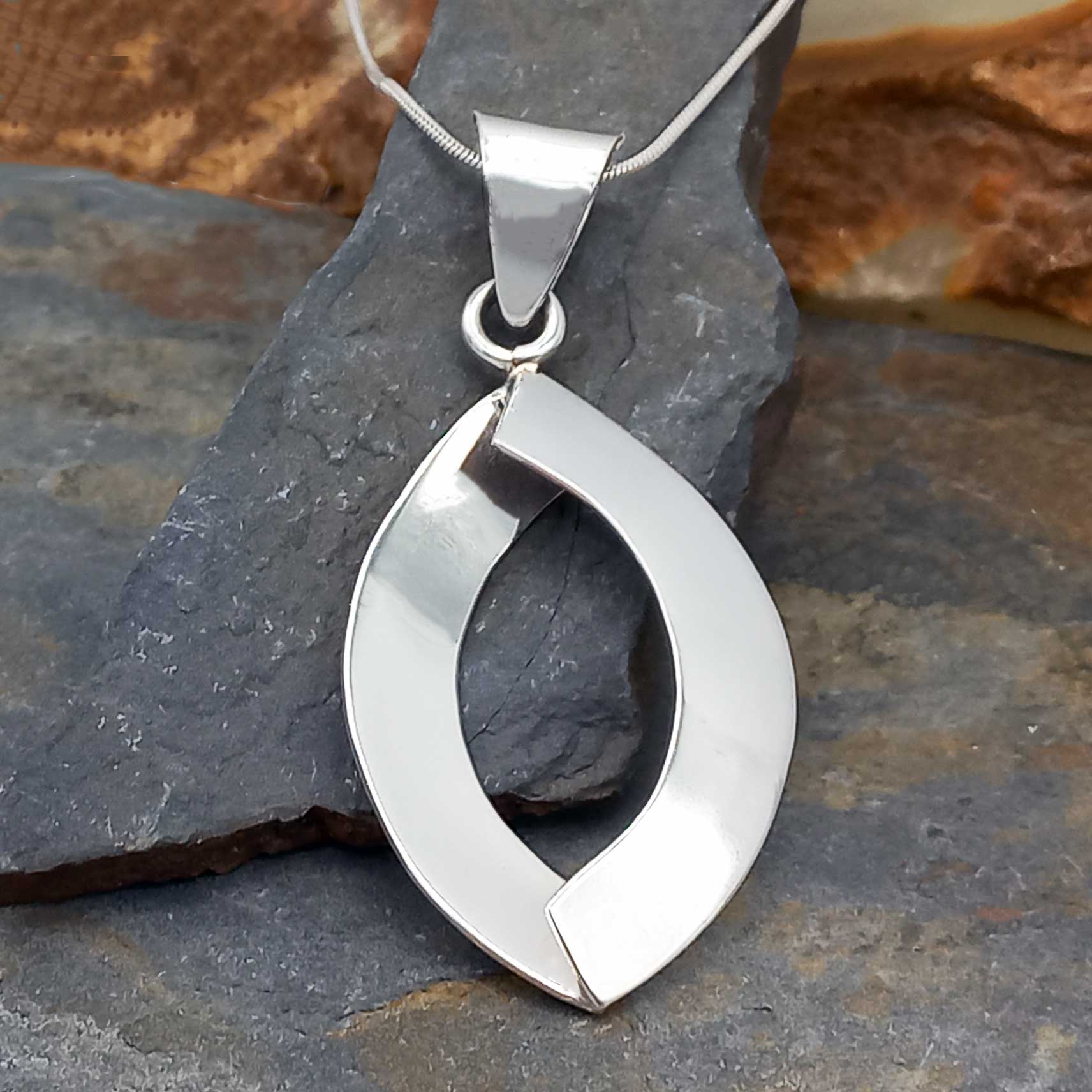 Mirrored Crescent Silver Pendant (395) Secondary image