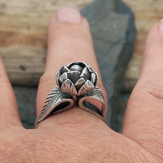 Unusual silver flower chunky ring