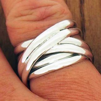 Polished strands handmade silver ring