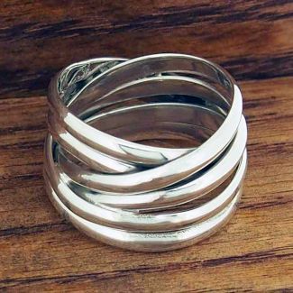 Polished weaved handmade silver ring