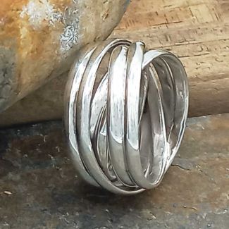 Polished Strands Silver Ring