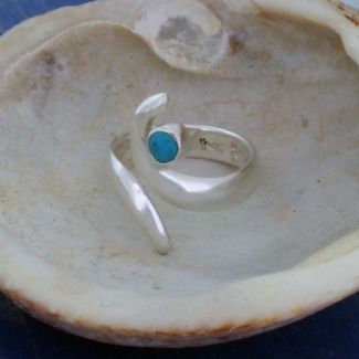silver curl ring with turquoise