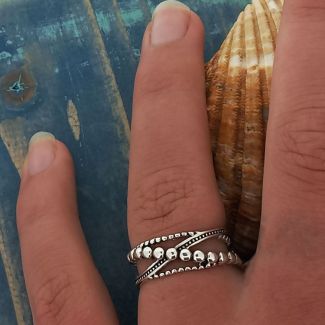 Handmade silver beaded ring