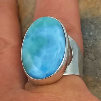 Chunky Larimar silver ring