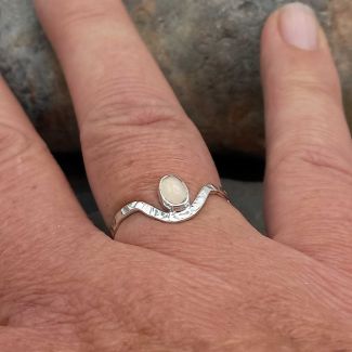 Opal hammered Mexican silver ring