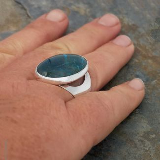 Unusual Chrysocolla Oval Silver Ring 