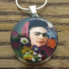 Frida with real pressed flowers silver pendant