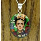 Frida Kahlo with Roses Silver Pendant
