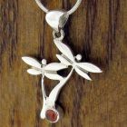 Handmade Silver Dragonflies Pendant with Garnet