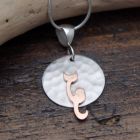 Sterling Silver Moon Pendant with Copper Cat