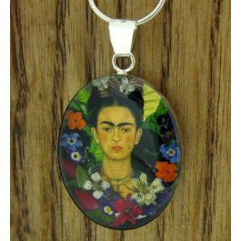 Frida Kahlo with Flowers Silver Pendant | Silver Bubble