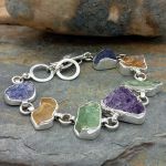 Tanzanite, Citrine, Peridot, Amethyst chunky sterling silver bracelet