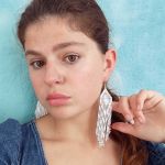 White Silver Long Beaded Earrings