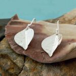 Small hammered leaf sterling silver earrings