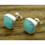 Turquoise Silver Square Stud Earrings