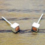 Copper Cube Sterling Stud Earrings