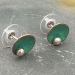 Patina Orb Disc Silver Stud Earrings