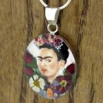 Frida Kahlo Sterling Silver Pendant with pressed flowers