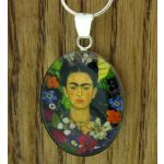 Frida Kahlo with Flowers Silver Pendant