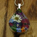 Teardrop Silver Pendant with Real Pressed Flowers
