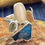 Blue Apatite, Opal, Peridot Sterling Silver Ring 