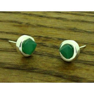 Faceted Chrysoprase Silver Stud Earrings (64) | Silver Bubble