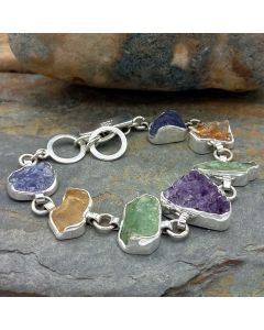 Tanzanite, Citrine, Peridot, Amethyst chunky sterling silver bracelet