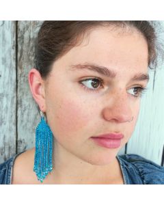 Beaded Long Turquoise Earrings