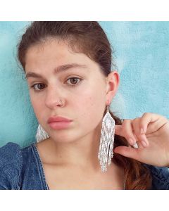 White Silver Long Beaded Earrings