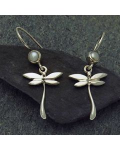 Dragonfly with Pearl Sterling Silver Earrings