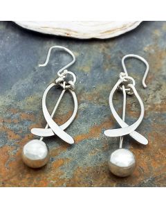 Curved Strands with Ball Sterling Silver Earrings