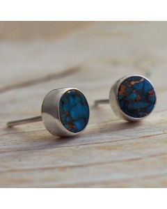 Turquoise Bronze Flat Round Silver Studs