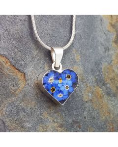 Mini Heart Forget-me-not Sterling Silver Pendant