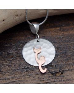 Sterling Silver Moon Pendant with Copper Cat
