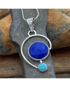 Lapis, Turquoise Curve Sterling Silver Pendant