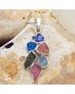 Opal, Blue Apatite, Morganite, Aquamarine, Cyanite, Pink Tourmaline Sterling Silver Pendant