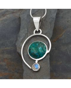 Chrysocolla Moonstone Sterling Silver Pendant