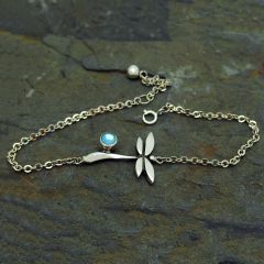 Unusual Sterling Silver Bracelet with Dragonfly & Topaz