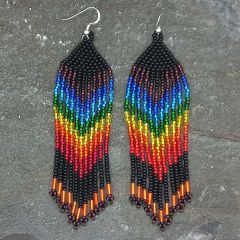 Handmade long drop beaded earrings colourful