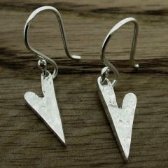 Elongated Hammered Heart Silver Earrings